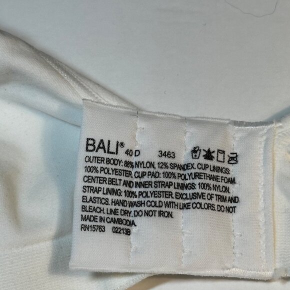 Bali Cool Comfort Fabric Wireless Bra 40D Women's Soft White Nylon Spandex - Picture 6 of 6